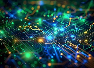 Detailed view of the multi-coloured electronic circuit board