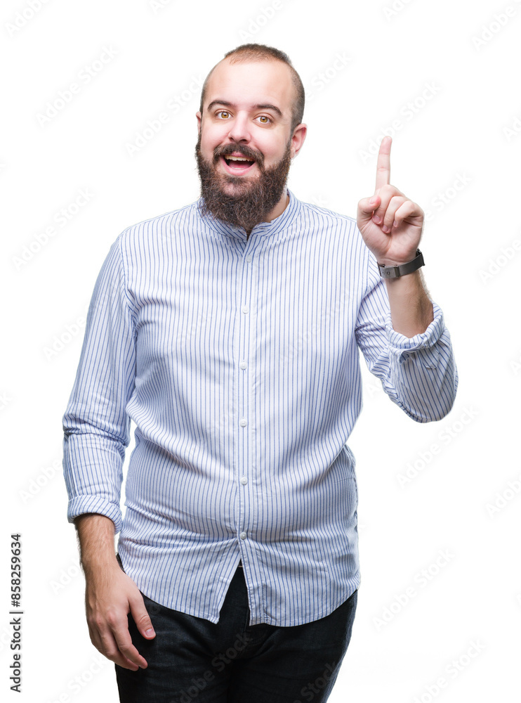 Poster young caucasian hipster man over isolated background pointing finger up with successful idea. exited