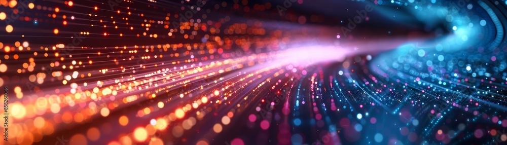 Poster abstract background with vibrant colors and glowing particles.