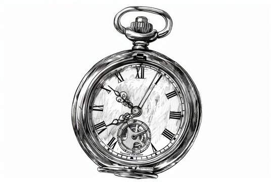 recommend clip art: An antique pocket watch engraved with a vintage design in hand drawn modern format