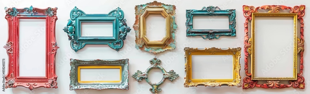 Poster frame set with vintage elements. different decorative shapes in doodle style. elegant retro framewor