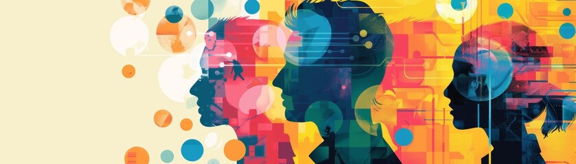 Fototapeta premium Abstract colorful portrait of three people.