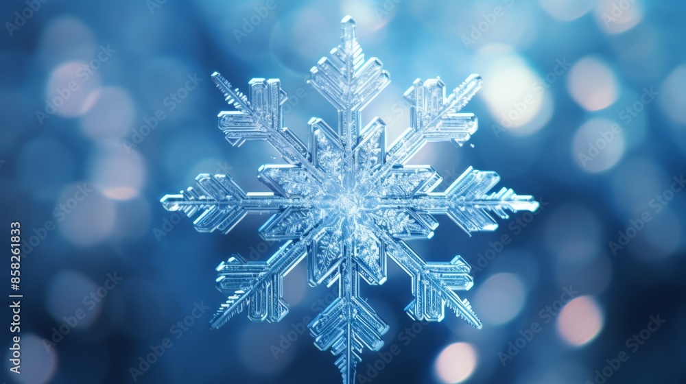Fototapete a macro photograph of a snowflake, its intricate patterns reflecting the blue light of the stars.