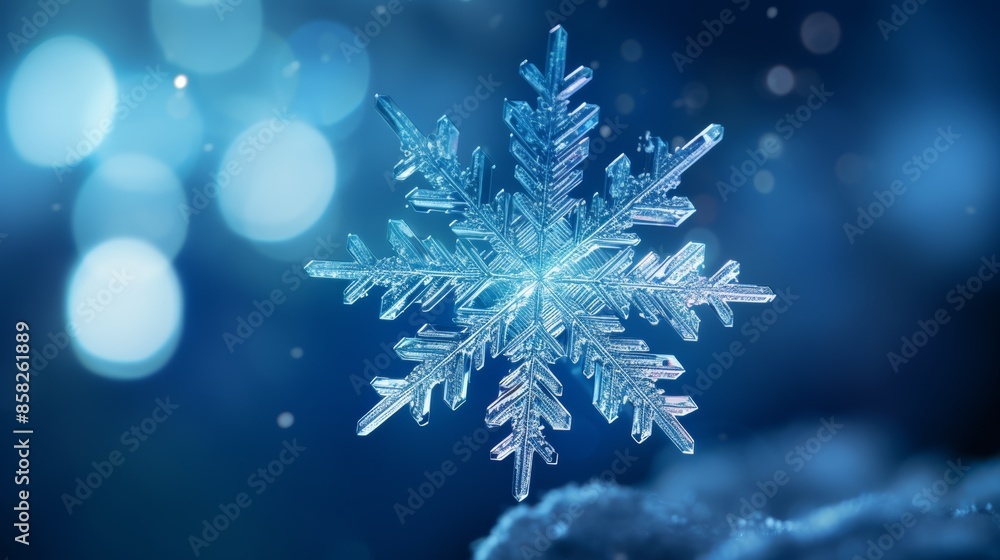 Leinwandbilder a macro photograph of a snowflake, its intricate patterns reflecting the blue light of the stars.