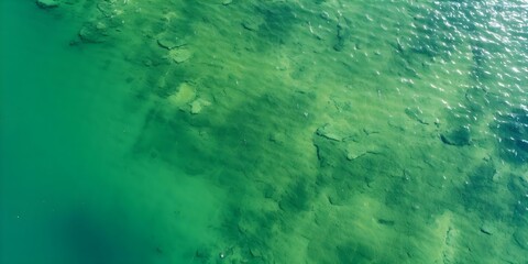 Fototapeta premium Aerial view of vast green sea with microalgae potential energy revolution. Concept Green Energy, Microalgae Revolution, Aerial Photography, Renewable Resources, Sustainable Innovation
