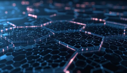 Connected hexagons on a dark blue digital technology background