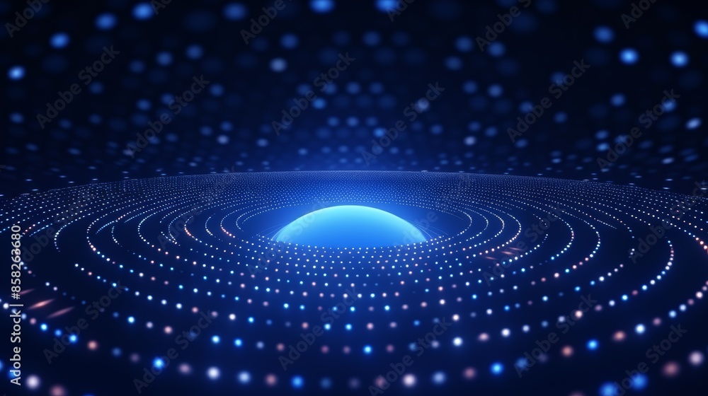Fototapete A mesmerizing animation of expanding and contracting circles, creating a hypnotic seamless grid on a dark blue background.