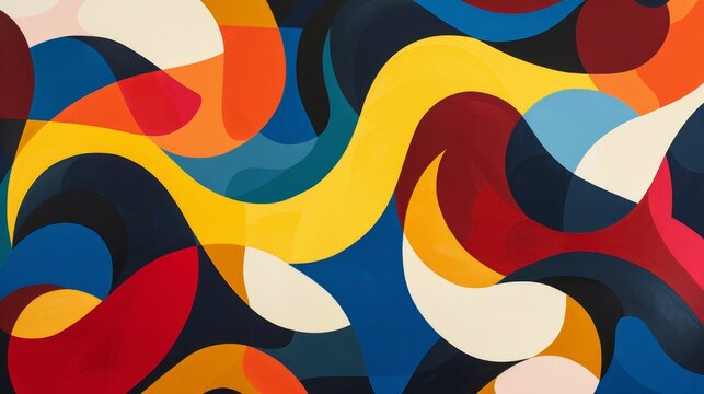 Vibrant abstract pattern  bold interlocking shapes in red, blue, and yellow palette