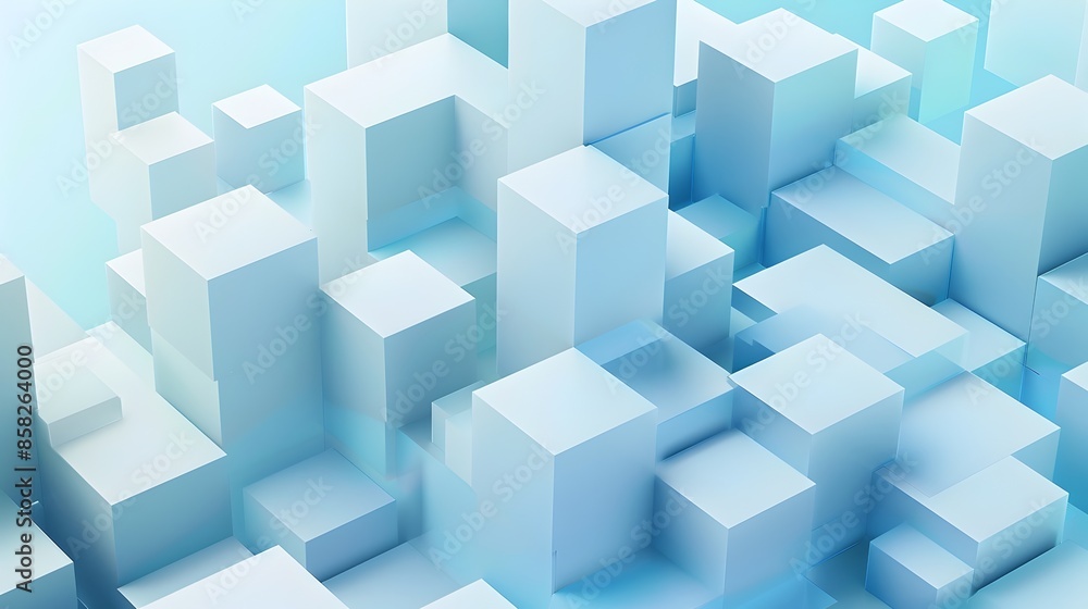 Poster crisp blue geometric cube pattern abstraction with minimalist modern 3d background