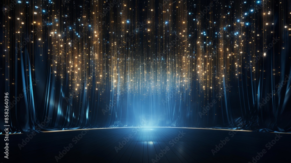 Poster a mesmerizing cascade of flashing led lights shimmers against a backdrop of cascading curtains, sett
