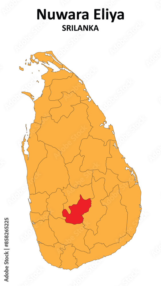 Sticker Nuwara Eliya Map is highlighted on the Srilanka map with detailed state and region outlines.