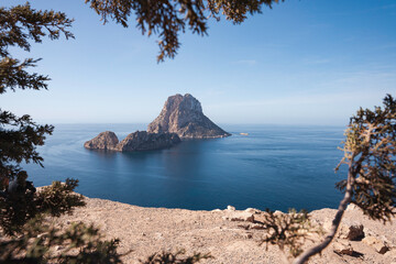 magical and legendary rock of Es Vedrà with foreground, Ibiza, Spain