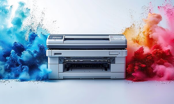High-quality color copier or printer for professional prints, featuring wide-format printing with ample copy space. illustration images