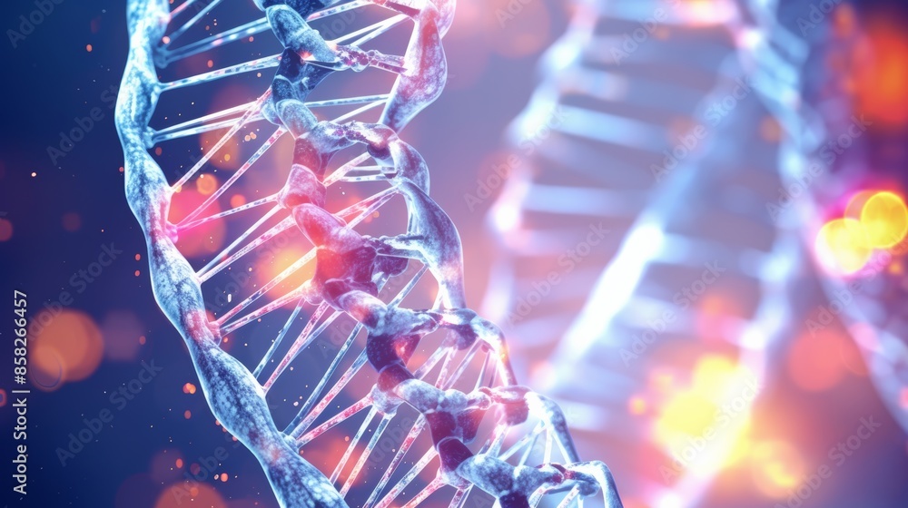 Aufkleber A microscopic view animation of a digital DNA molecule, its structure interacting with cellular components, highlighting the role of DNA in cellular processes.