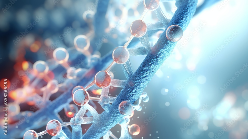 Poster A microscopic view animation of a digital DNA molecule, its structure interacting with cellular components, highlighting the role of DNA in cellular processes.