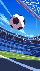 Soccer Ball in a Stadium with speed effects. soccer ball on green grass in the center of a stadium