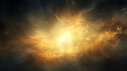 Fototapeta premium A nebula, a vast cloud of gas and dust in space, glowing with a soft, ethereal yellow light.