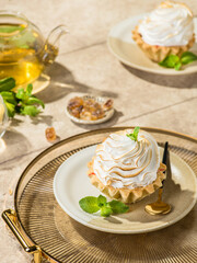 shortbread pastry tartlet with protein cream