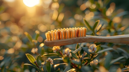 Naklejka premium An eco-friendly bamboo toothbrush, a sustainable choice for daily use.