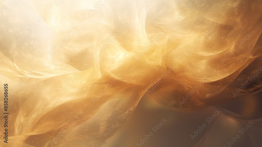 Poster a stunning abstract background with sparkling gold particles intermingling with wispy smoke trails.
