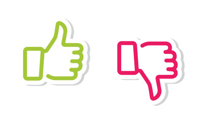 Do and Don't symbols. Thumbs up and thumbs down emblems. Like and dislike icons set, vector, illustration, sticker