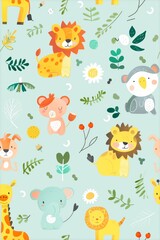 Light-Colored Background with Cartoon Animal Patterns