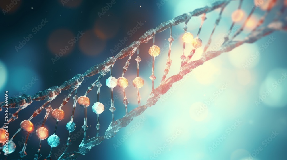 Aufkleber a thought-provoking animation of a digital dna molecule, its structure morphing into various ethical
