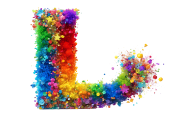 Vibrant colorful vibrant alphabet explosion burst 
with the letter L from the alphabet