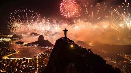 Colorful Fireworks Burst Over Rio's Christ the Redeemer Statue in Spectacular Celebratory Night