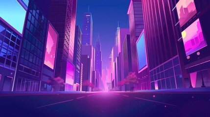 Futuristic neon cityscape with vibrant lights and towering skyscrapers at night, featuring a modern, colorful, and digital atmosphere.