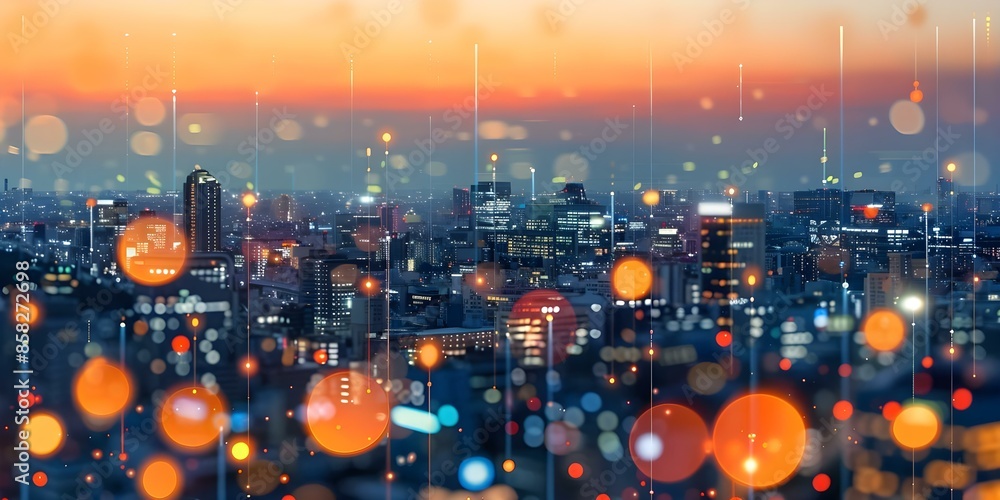 Aufkleber cityscape with digital grids and smart sensors showcasing urban smart technology integration. concep