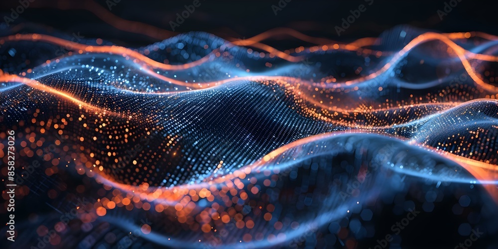 Poster abstract signal processing vibrant analog and digital waveforms on black background. concept signal 
