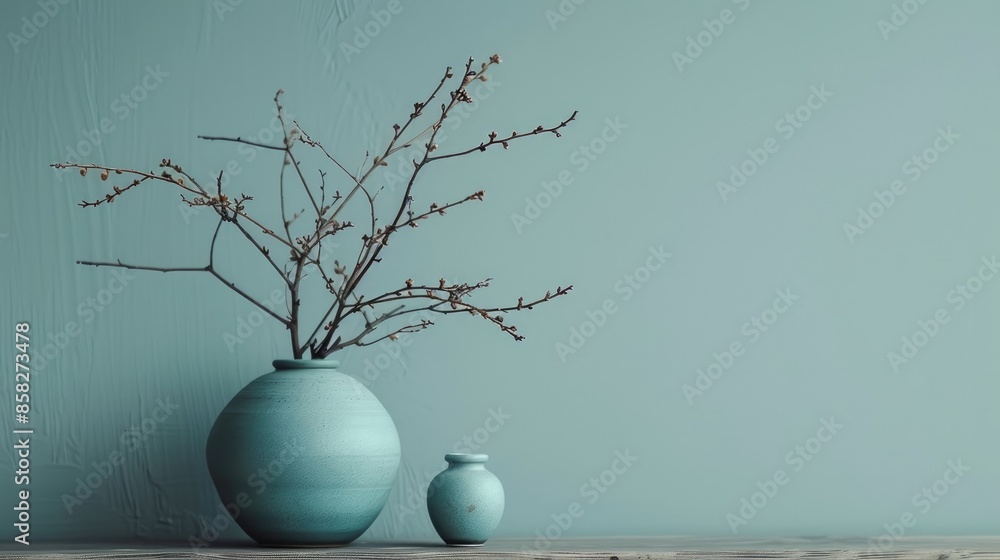 Poster minimalistic turquoise vase with empty vase and dry branches