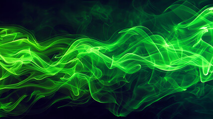 Obraz premium 3d rending, Green smoke motion on black background, technology wavy background. Abstract green smoke on black background, smoke background,green ink background,green, graphics smoke waves