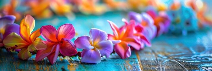 Lei Flower. Hawaiian Luau Welcome with Hula Flower Necklace for Hawaii Beach Vacation
