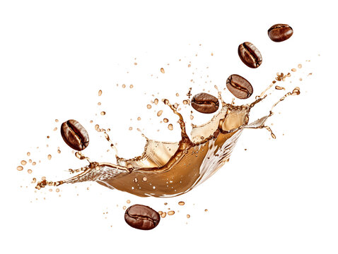 Coffee beans with splash isolated on transparent or white background, png
