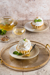 shortbread pastry tartlet with protein cream