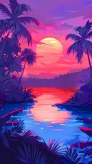 Obraz premium A vibrant sunset over a tropical river