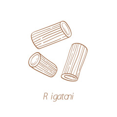 Rigatoni pasta illustration. Vector sketch. Traditional Italian food. Hand-drawn image. Isolated icon