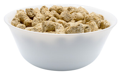 Oat bran in white bowl png. Side view. Isolated on transparent background