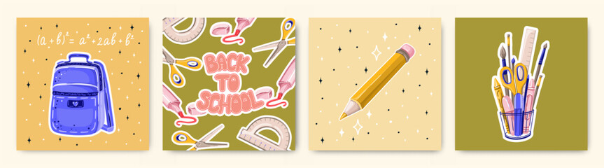 School postcards. Back to school. Studying.Vector.