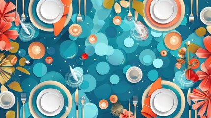 Obraz premium Banner flat design top view event theme water color Complementary Color Scheme 