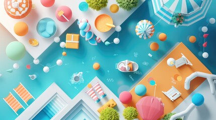 Banner and confetti flat design top view celebration theme 3D render Complementary Color Scheme