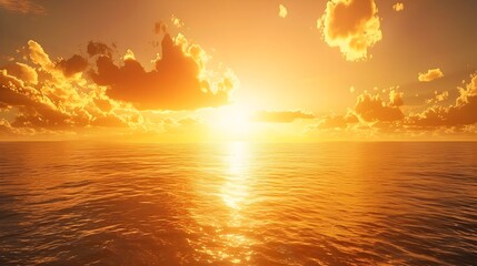 Captivating Golden Sunset over Serene Ocean with Radiant Sun Reflection
