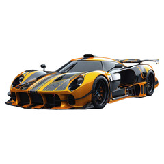 Black and Gold Sports Car on Transparent Background
