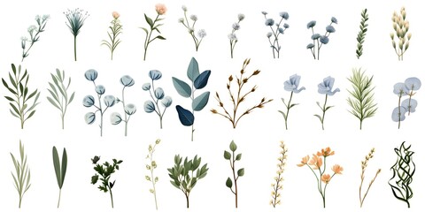 Hand-Drawn Floral Logo Elements Borders, Dividers, Frames, Corners, Branches, and Wedding Herbs. Concept Wedding Florals, Logo Elements, Borders, Dividers, Frames