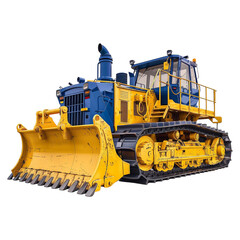 Blue and Yellow Bulldozer on Transparent Background
