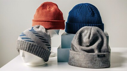 A set 0f 4 different beanie hats, beanie hat mockup, beanie hat template, winter hat, hat, beanie, 