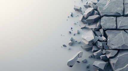 A cracked and broken stone wall with debris falling away, creating a sense of destruction and vulnerability.