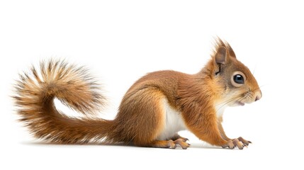 Obraz premium Eurasian red squirrel in front of a white background. 